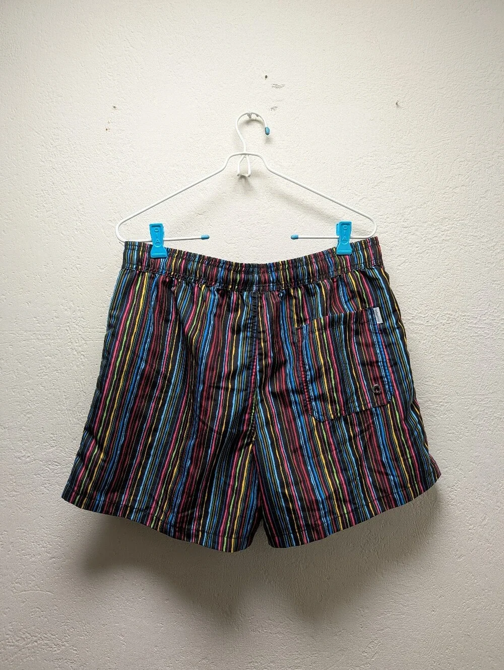 Maamgic Mens Size Med Striped Rainbow Swim Shorts Trunks Drawstring Mesh Lined